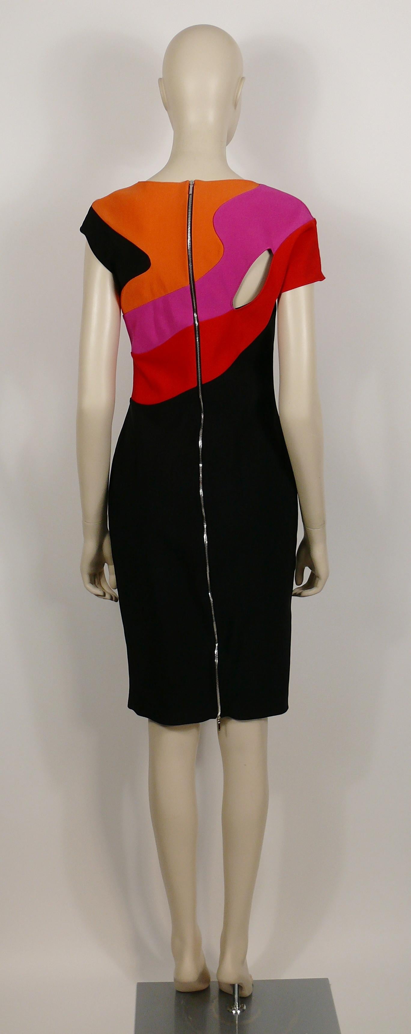 Women's Mugler Short-Sleeve Cutout Black Rainbow Colorblock Sheath Dress For Sale