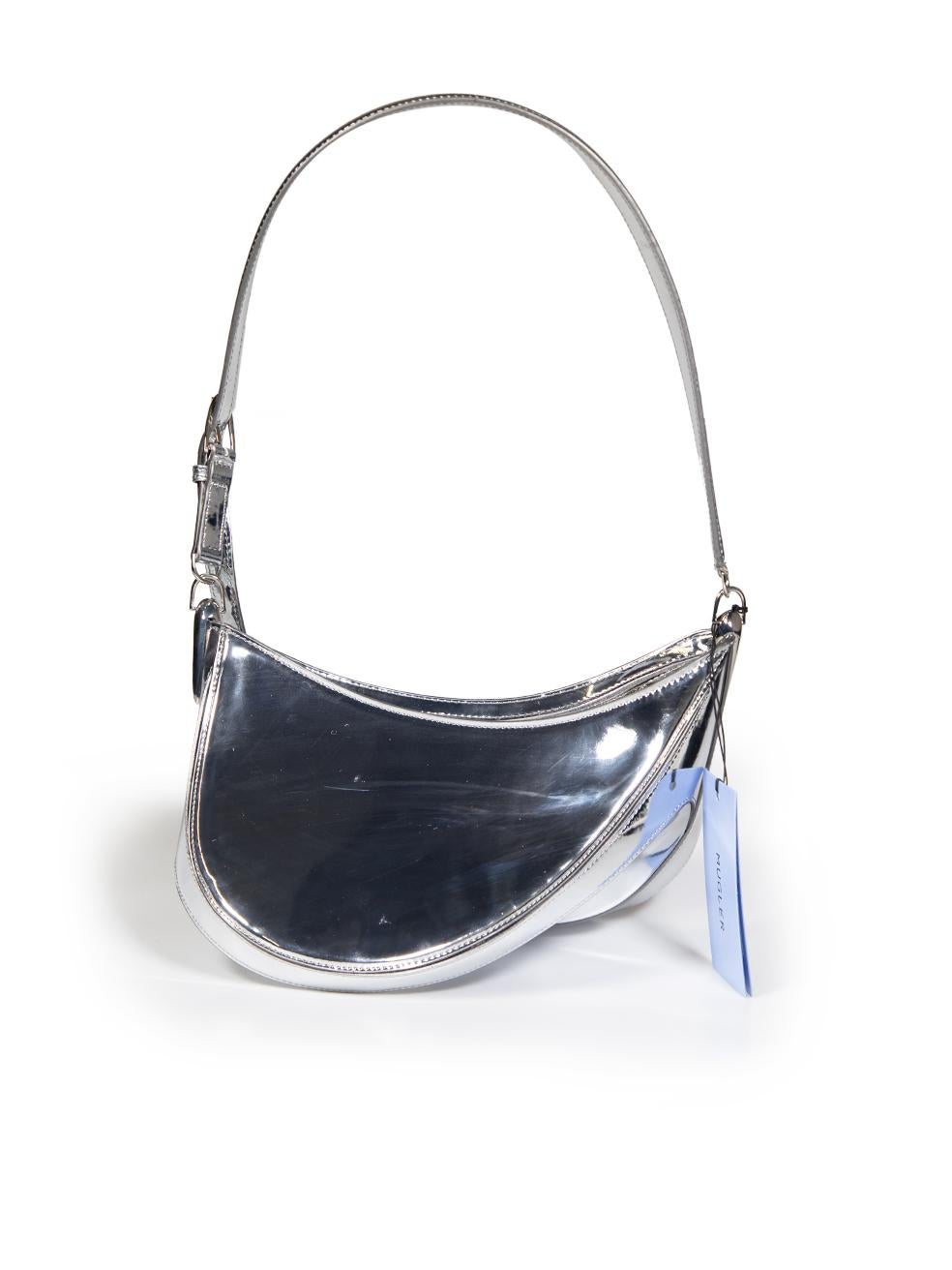 Black Mugler Silver Chrome Patent Spiral Curve 01 Bag