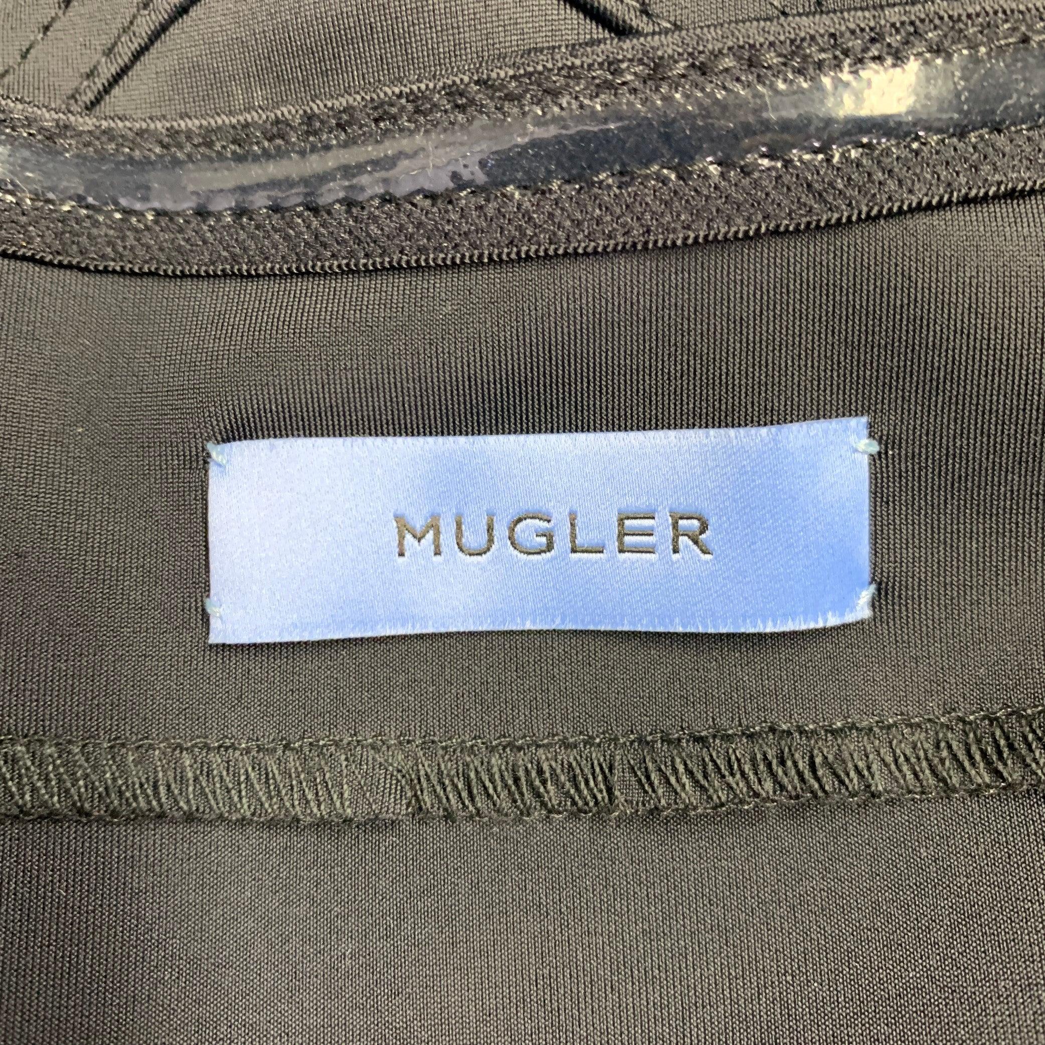 Women's MUGLER Size 2 Black Lambskin Nylon Blend Bodysuit For Sale