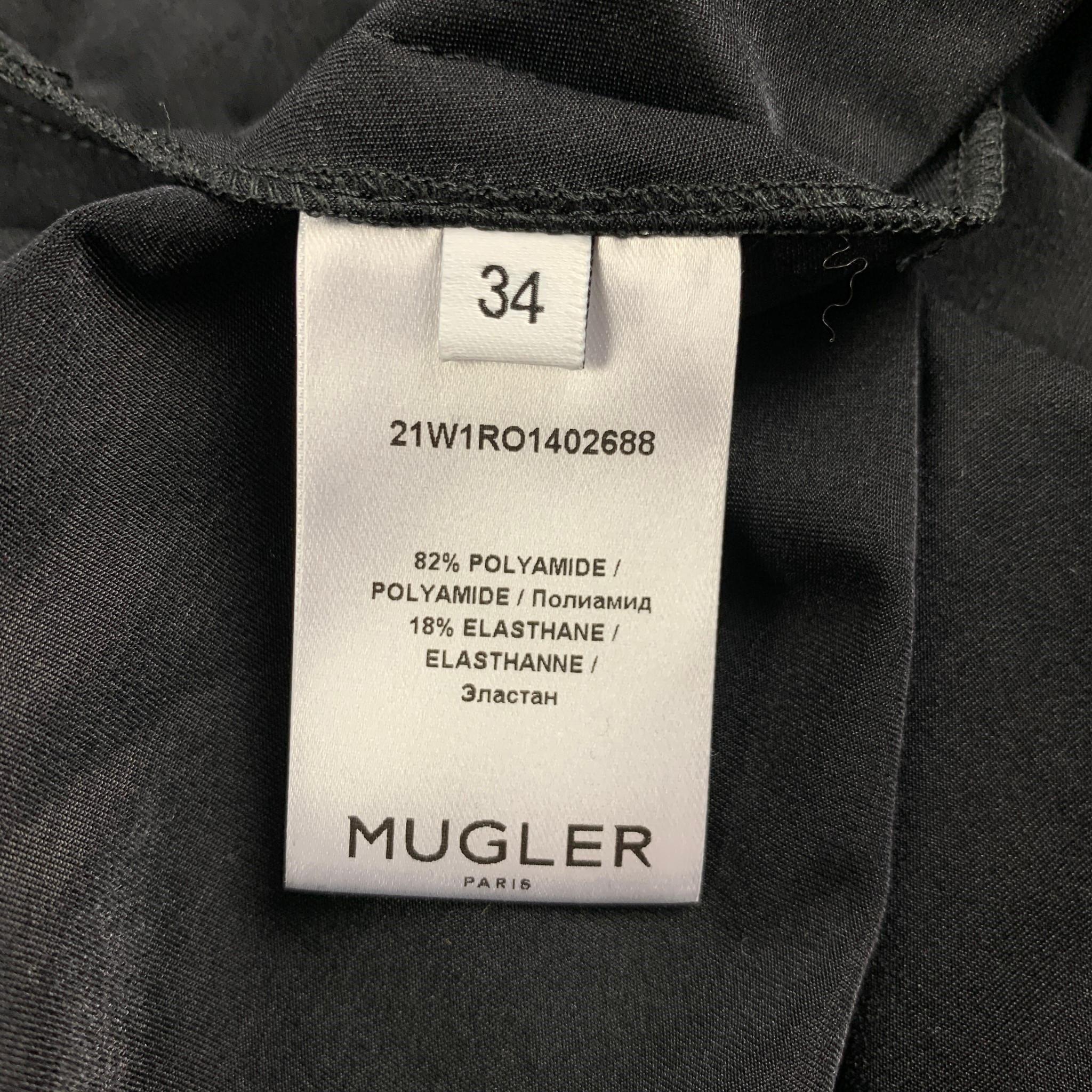 MUGLER Size 2 Black Polyamide Ruched Cut-Out Long Sleeve Dress In Excellent Condition In San Francisco, CA