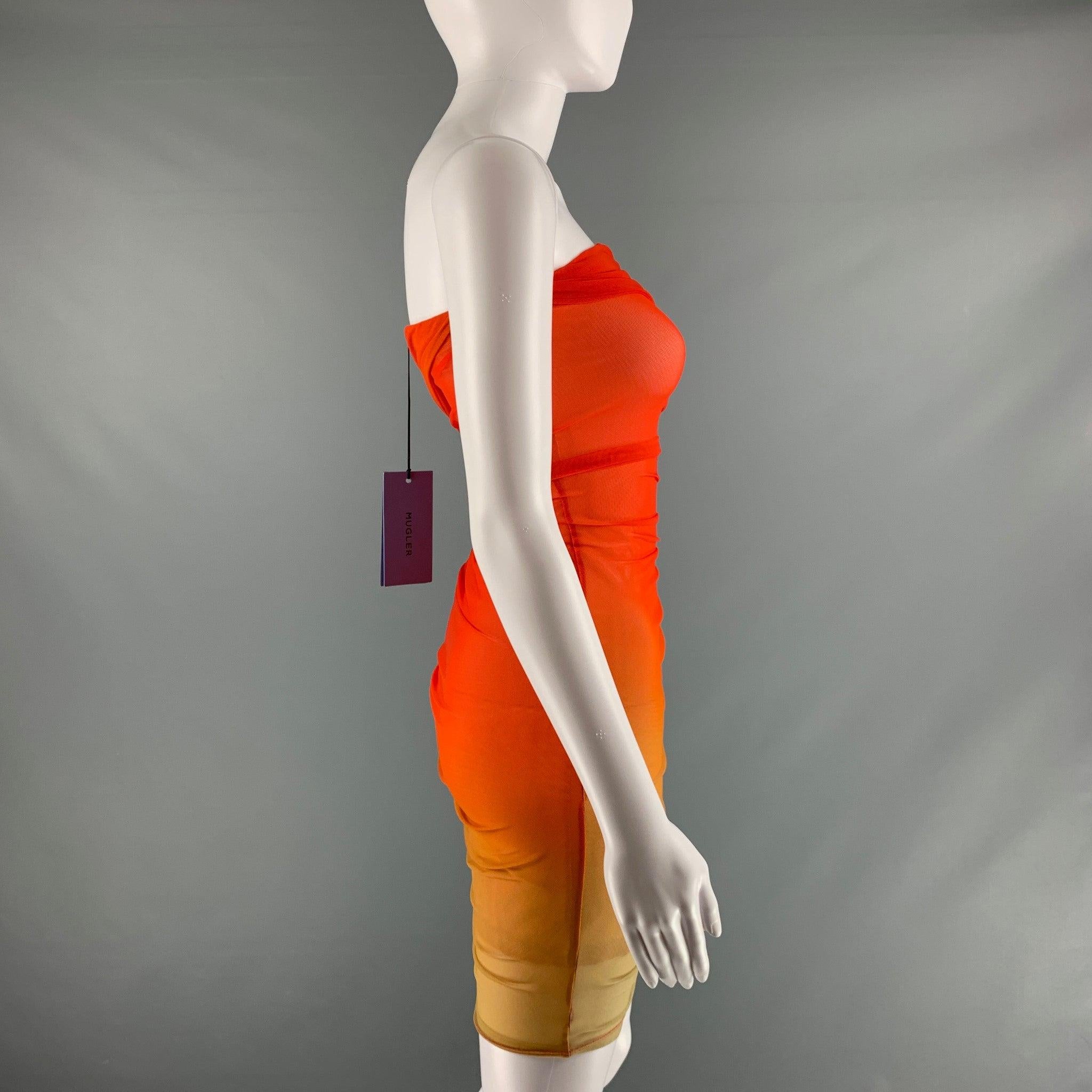 MUGLER Size 2 Orange Yellow Polyamide Blend Ombre Body-Con Mini Cocktail Dress In Excellent Condition For Sale In San Francisco, CA