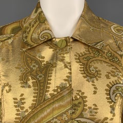 MUGLER Size 4 Metallic Gold & Green Paisley Cropped Jacket