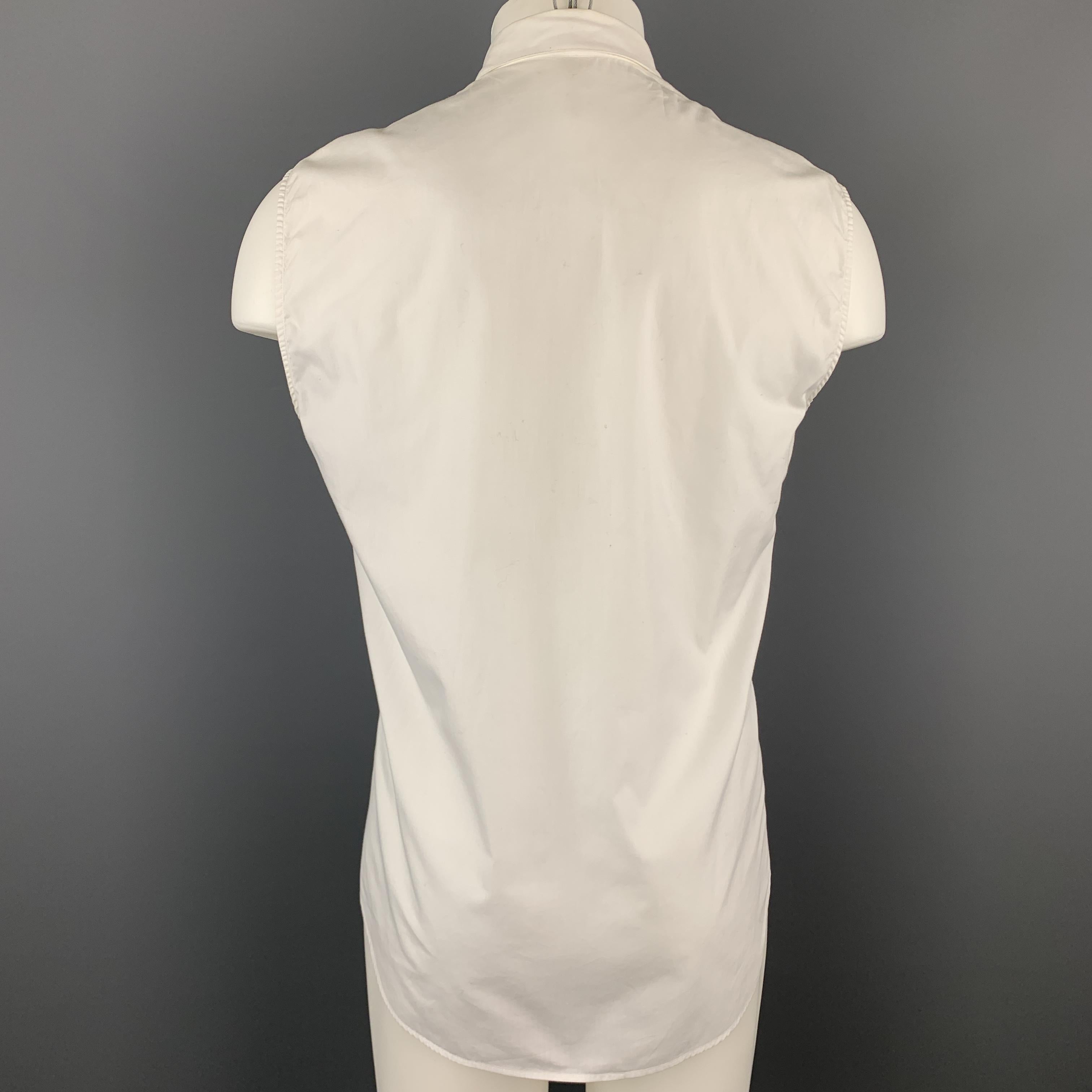 MUGLER Size M White Cotton Cutout Snaps Sleeveless Shirt 1