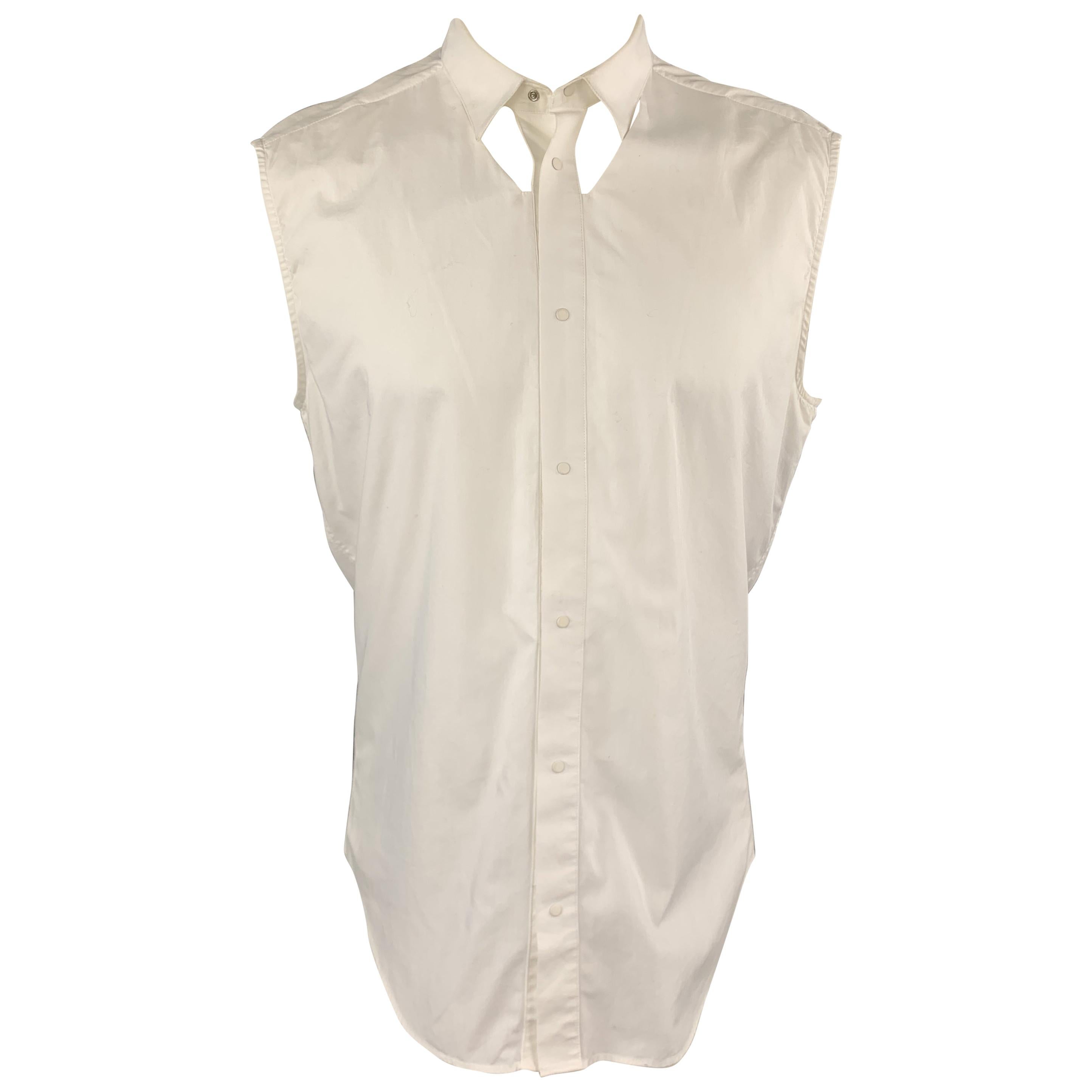 MUGLER Size M White Cotton Cutout Snaps Sleeveless Shirt