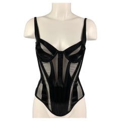 MUGLER Size S Black Polyamide High Tech Cut-Out Illusion Panel Corset Top