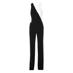 Mugler Zweifarbiger Stretch-Krepp-Overall mit Ausschnitt