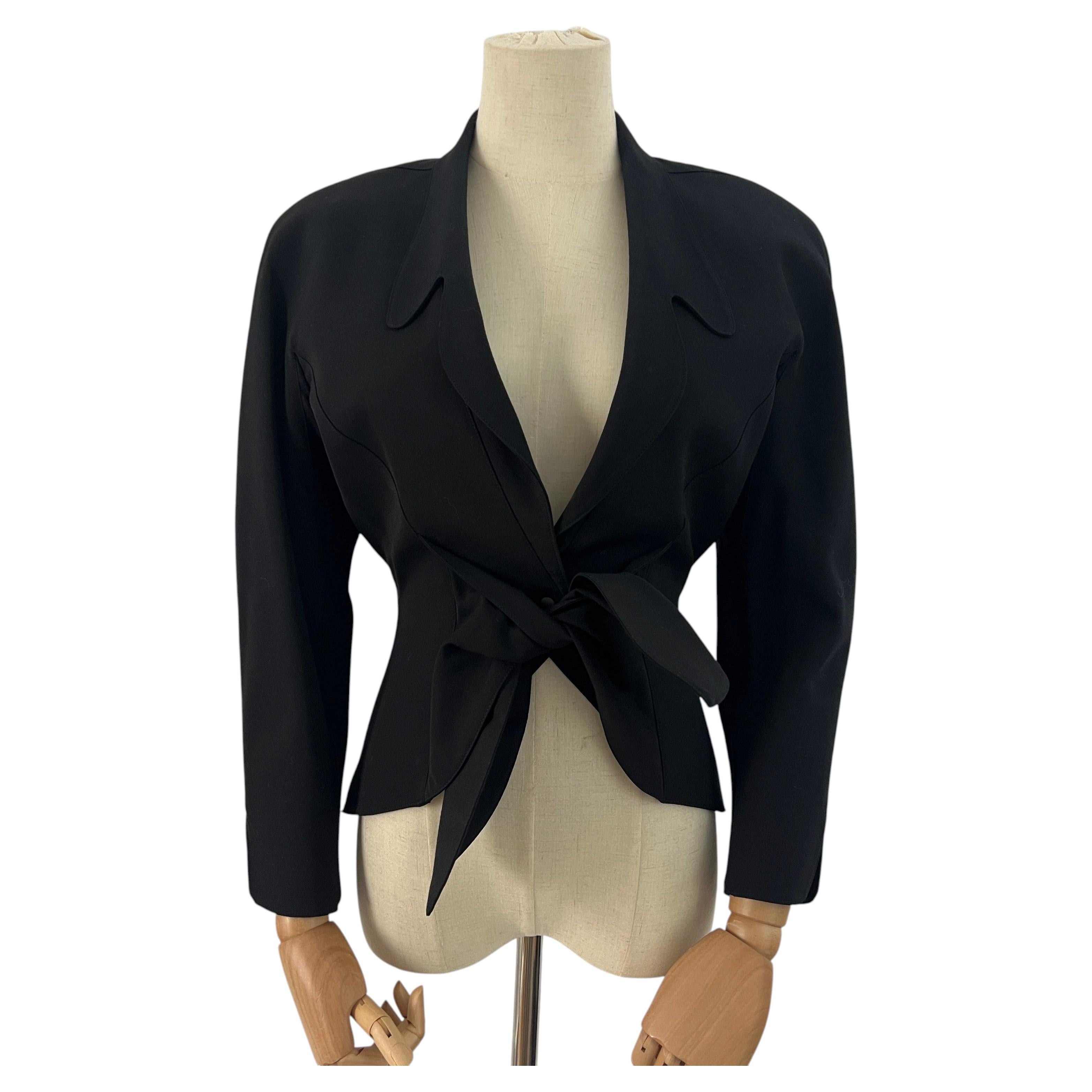 MUGLER Veste en coton noir circa 1990, Made in France, taille S