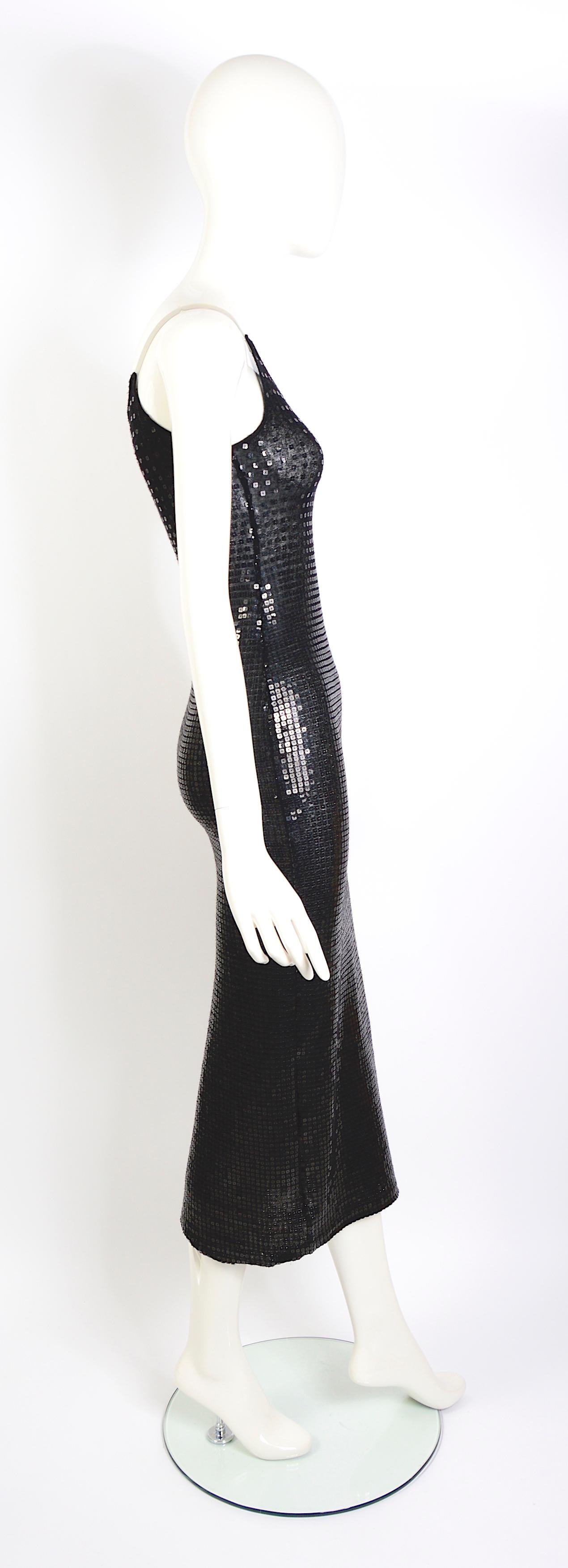 Mugler vintage 1990s black fine knit embellished sequined party slip dress 6