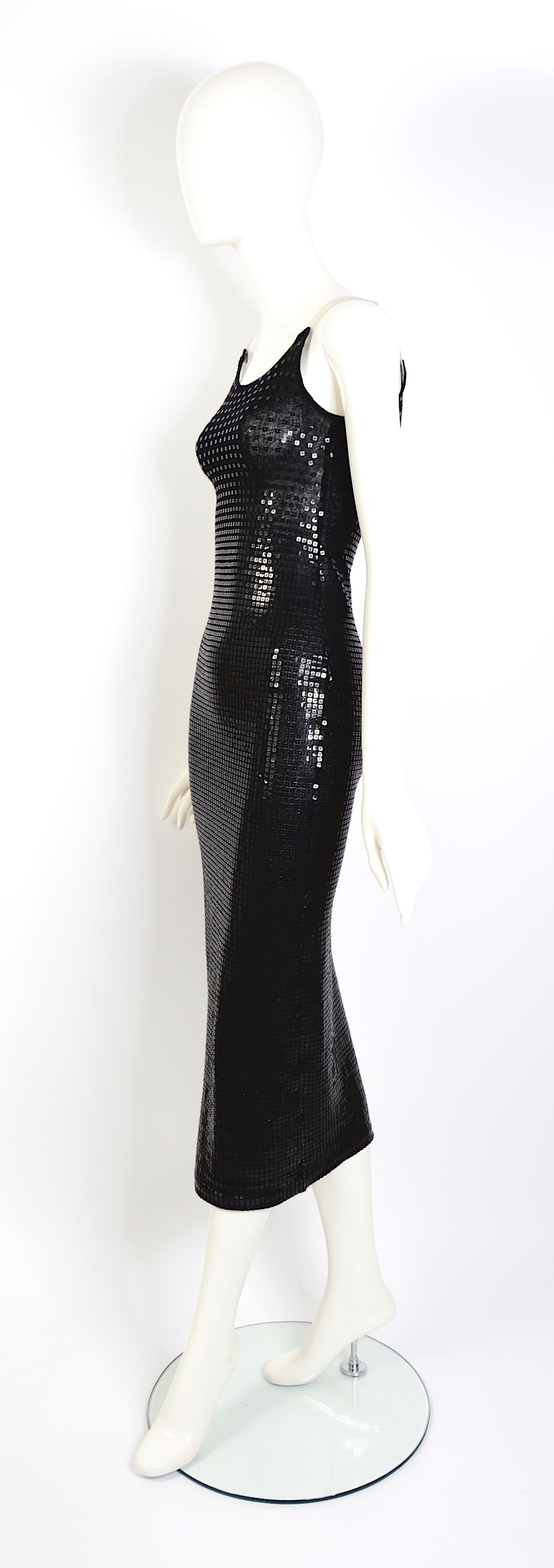 Women's Mugler vintage 1990s black fine knit embellished sequined party slip dress