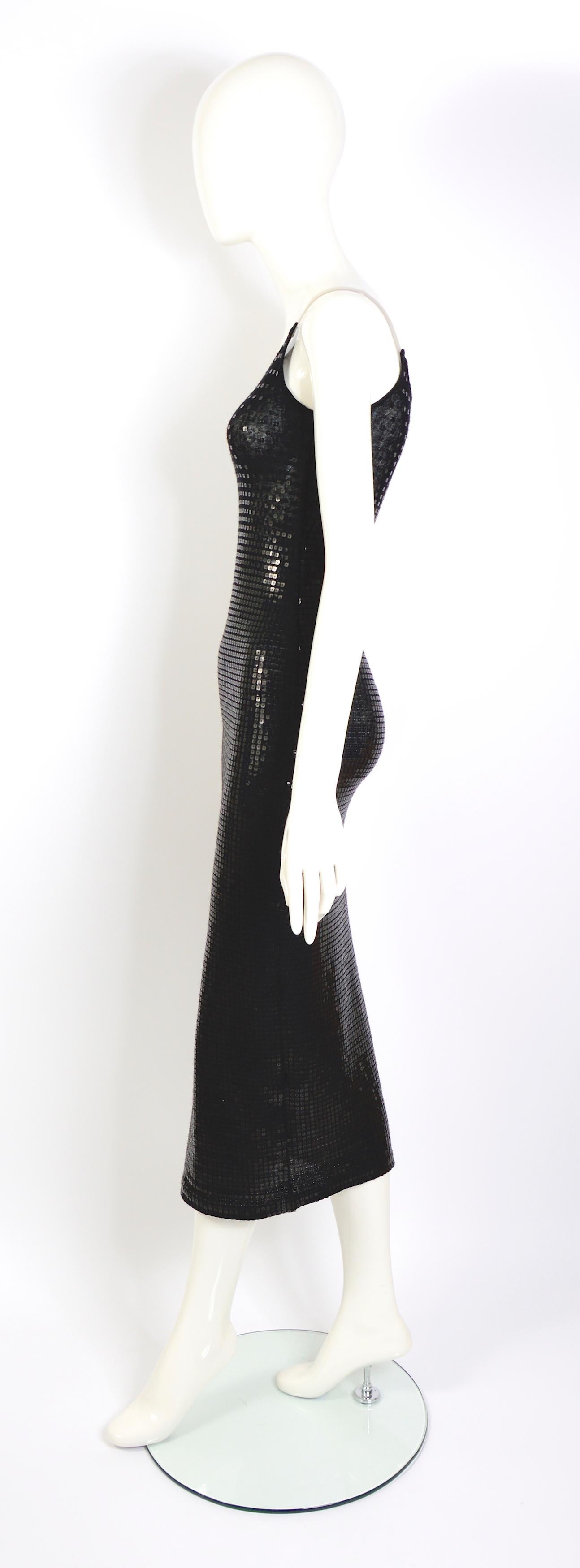 Mugler vintage 1990s black fine knit embellished sequined party slip dress 1