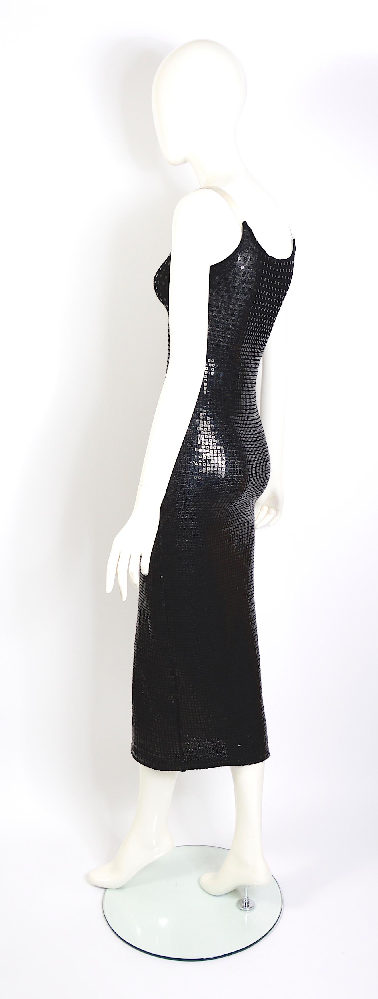 Mugler vintage 1990s black fine knit embellished sequined party slip dress 2