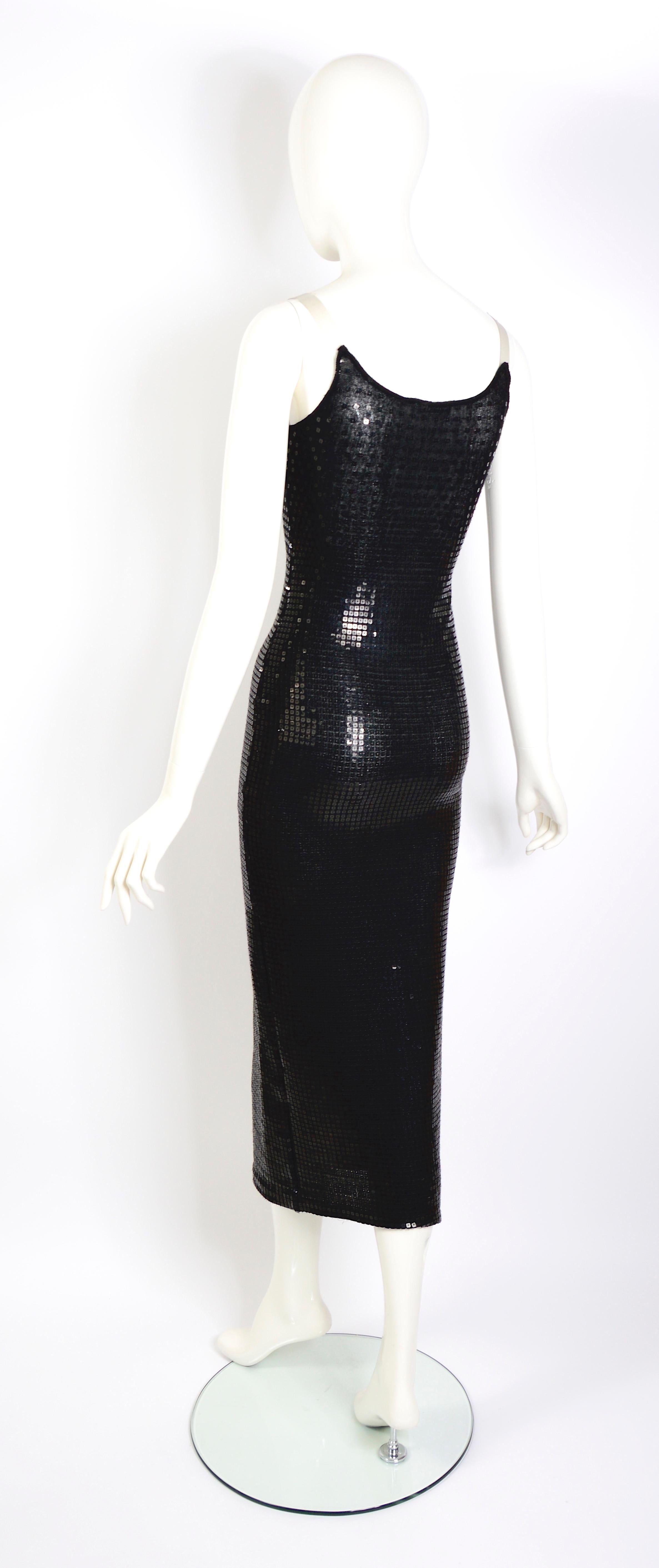 Mugler vintage 1990s black fine knit embellished sequined party slip dress 3