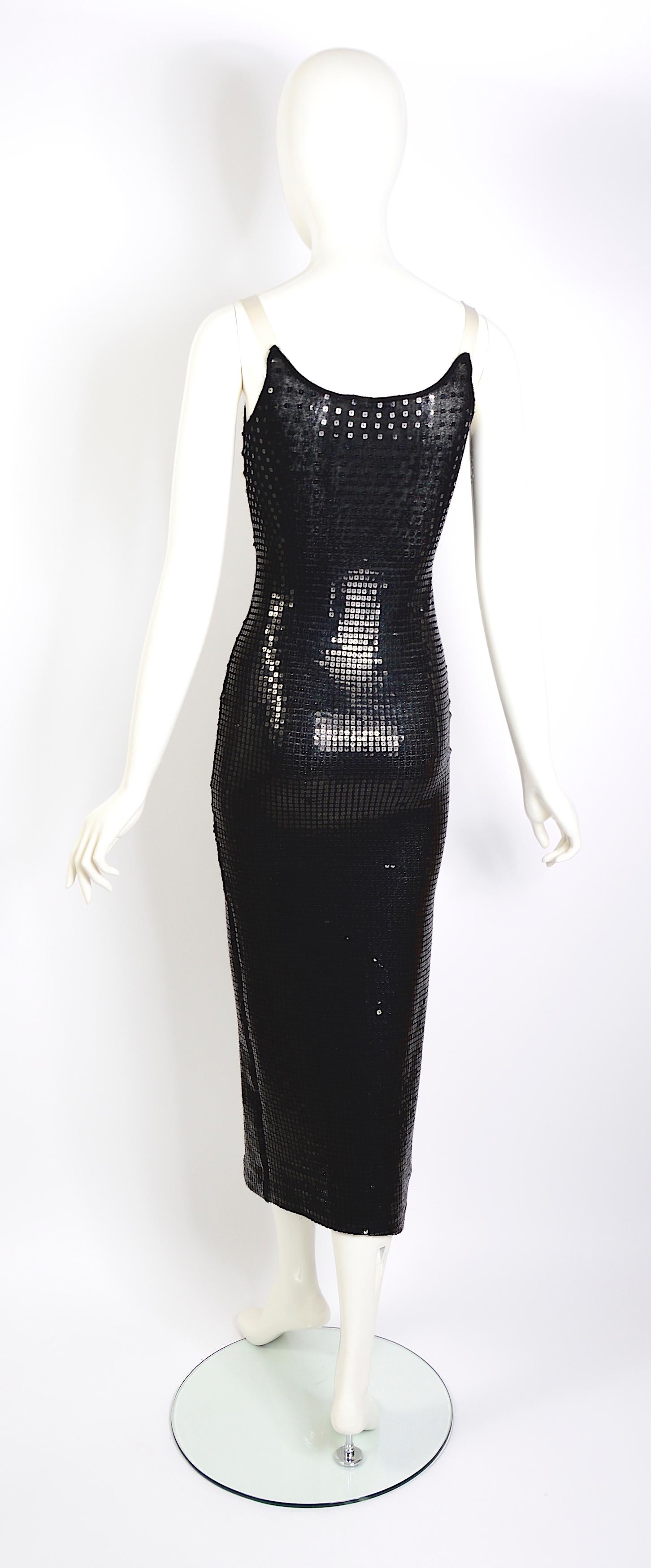 Mugler vintage 1990s black fine knit embellished sequined party slip dress 4