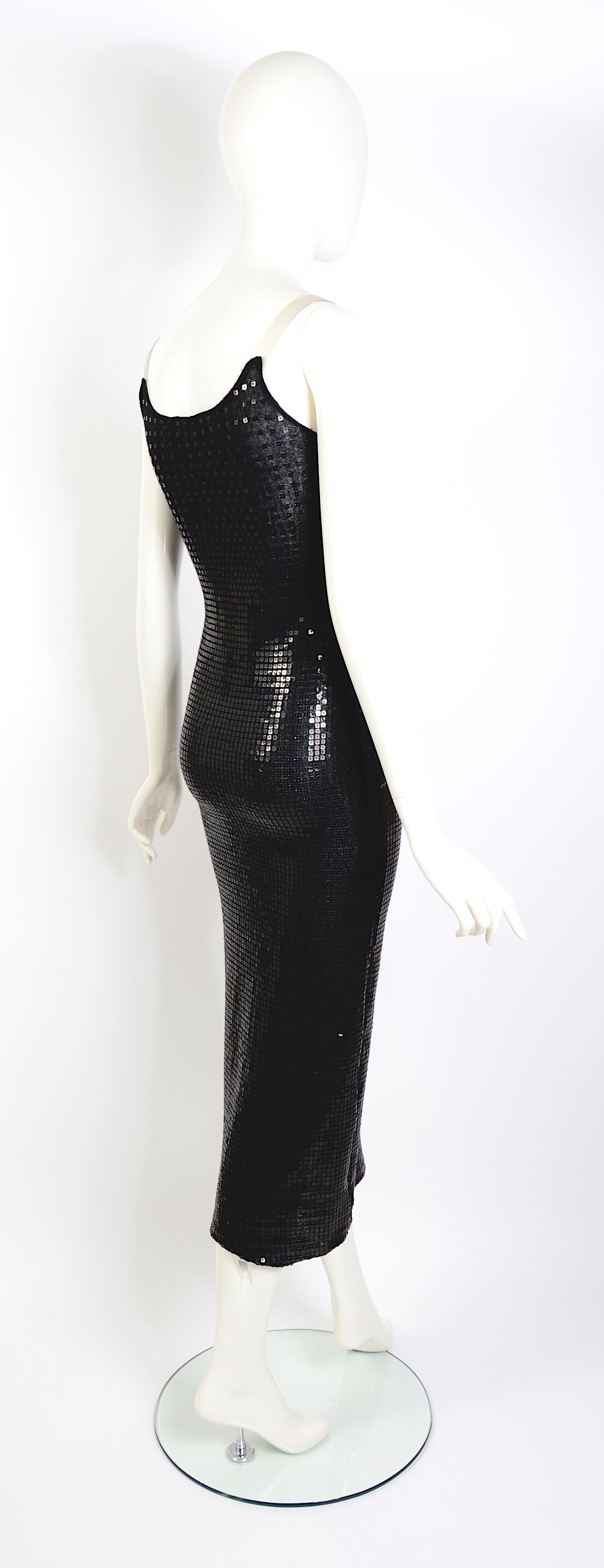 Mugler vintage 1990s black fine knit embellished sequined party slip dress 5