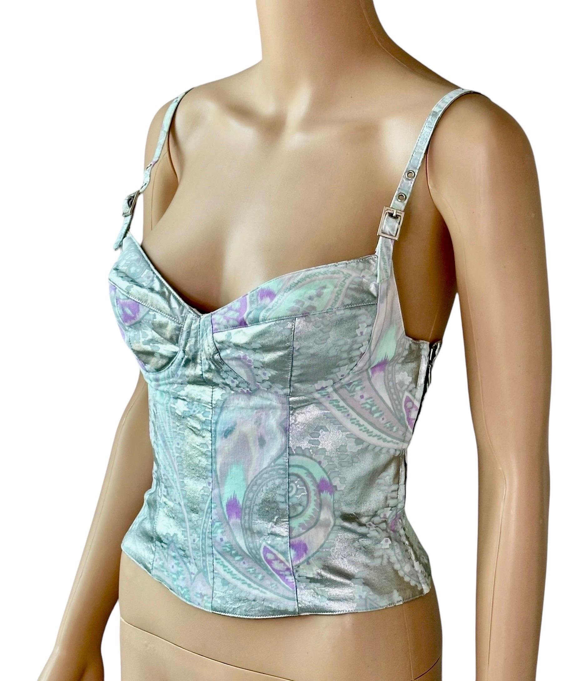 Mugler Vintage c. 2002 Bustier Korsett Metallic Crop Top (Blau) im Angebot