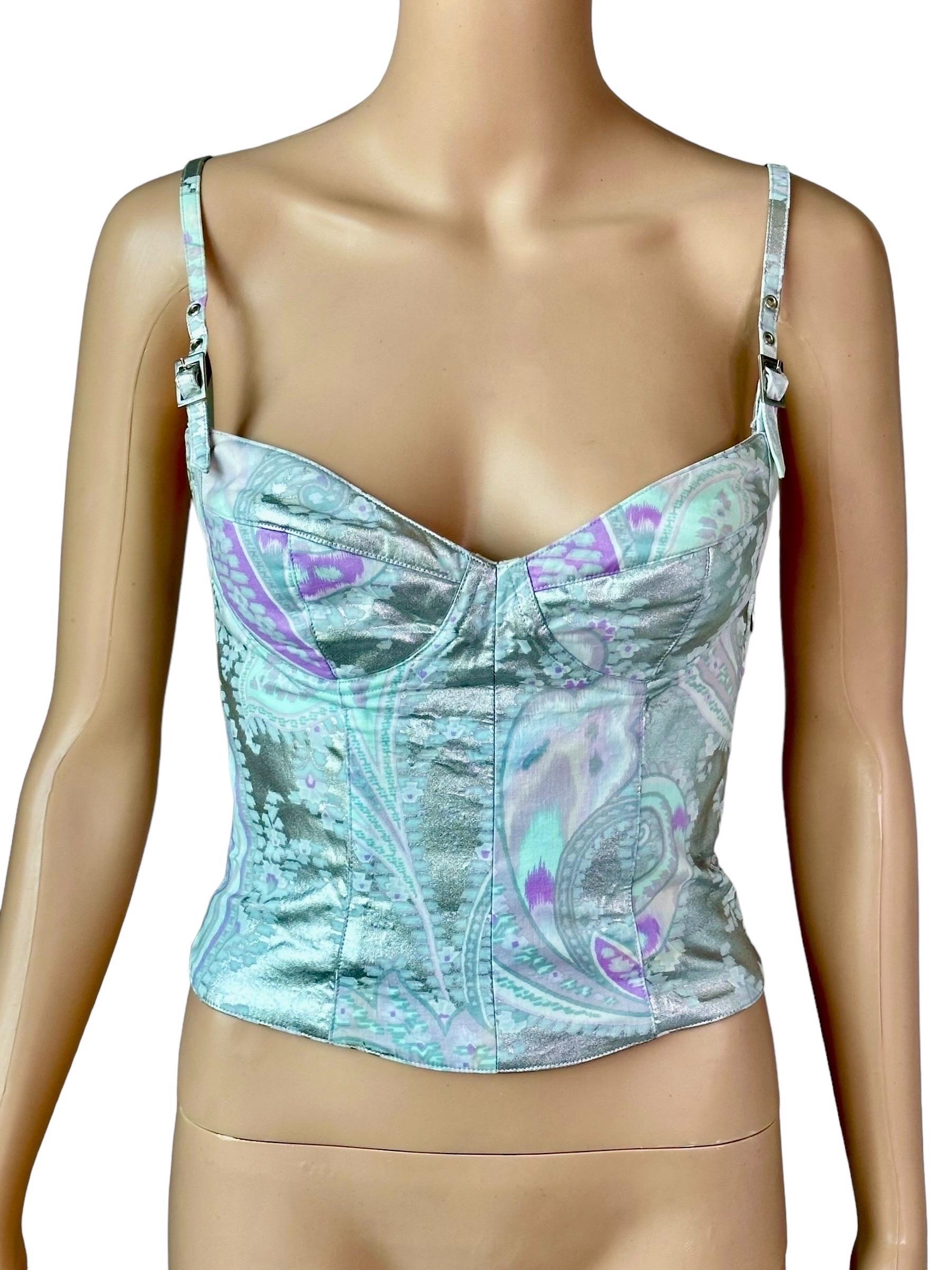 Mugler Vintage c. 2002 Bustier Korsett Metallic Crop Top Damen im Angebot