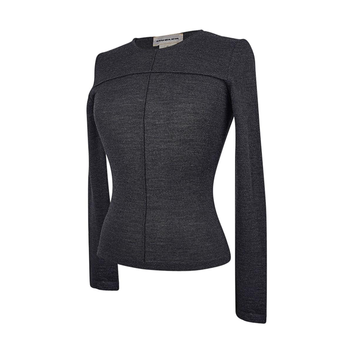 Mugler Vintage Charcoal Gray Knit Top Classic S In Excellent Condition For Sale In Miami, FL