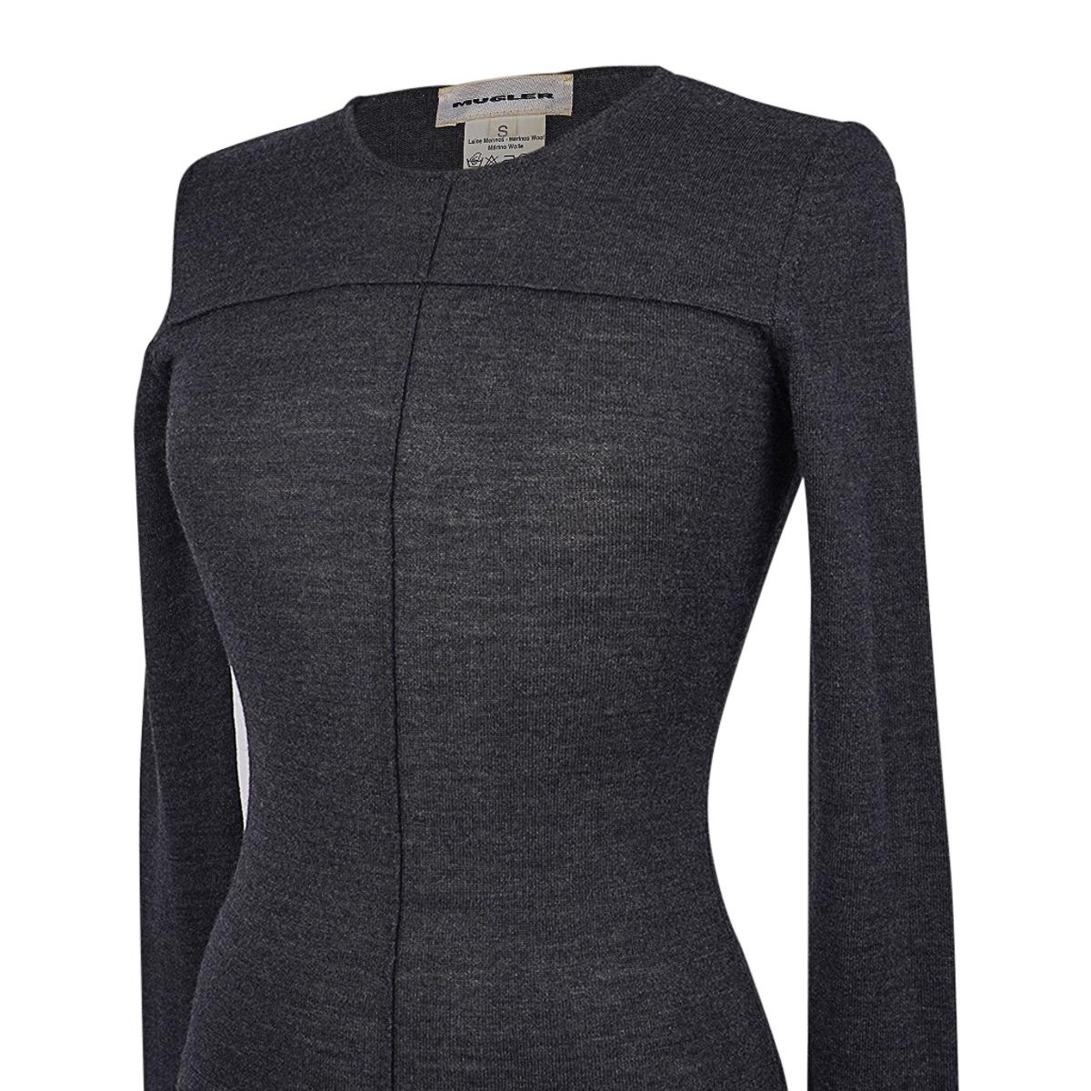 Mugler Vintage Charcoal Gray Knit Top Classic S For Sale 1