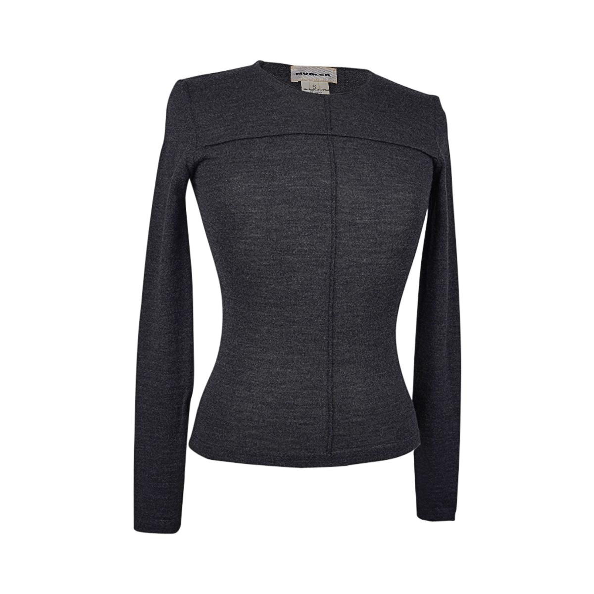 Mugler Vintage Charcoal Gray Knit Top Classic S For Sale 4
