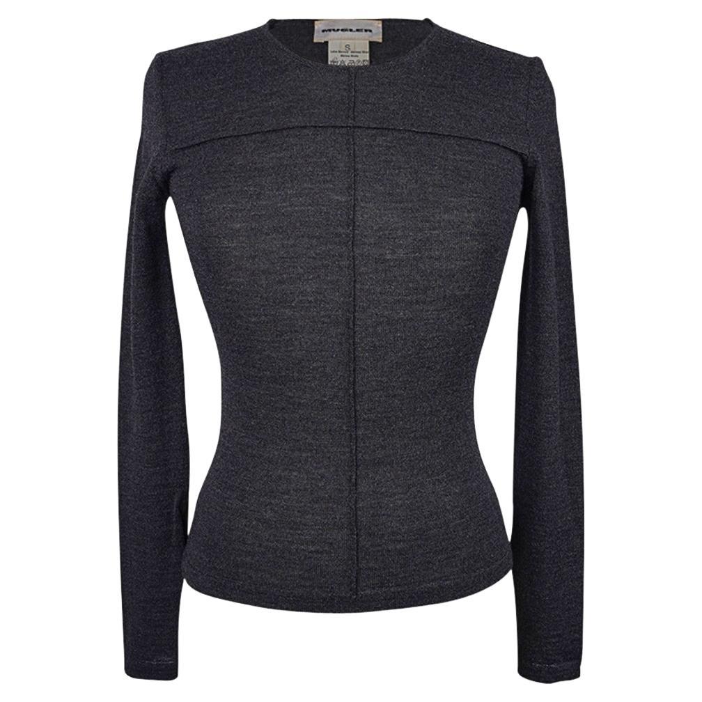 Mugler Vintage Charcoal Gray Knit Top Classic S For Sale