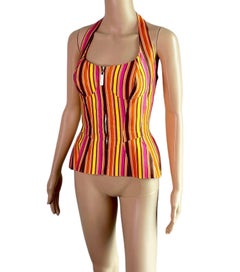Mugler Vintage Early 2000's Bustier Striped Lace Up Corset Top