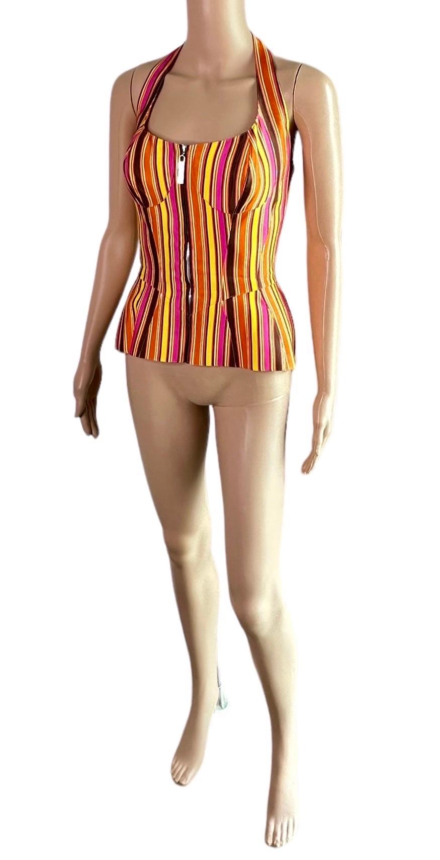 Mugler - Haut corset à lacets rayé, vintage, début des années 2000 Pour femmes en vente