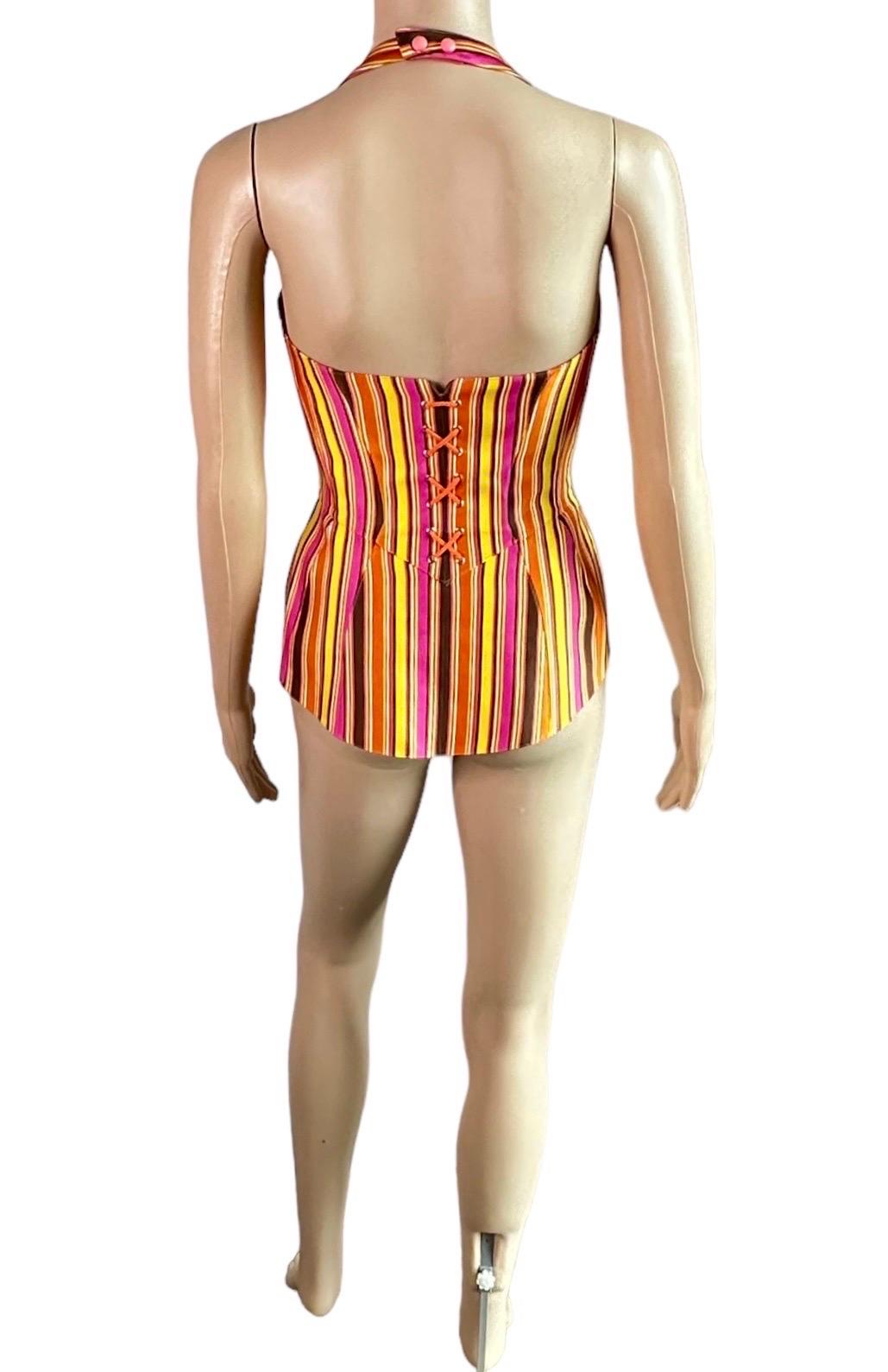 Mugler - Haut corset à lacets rayé, vintage, début des années 2000 en vente 1