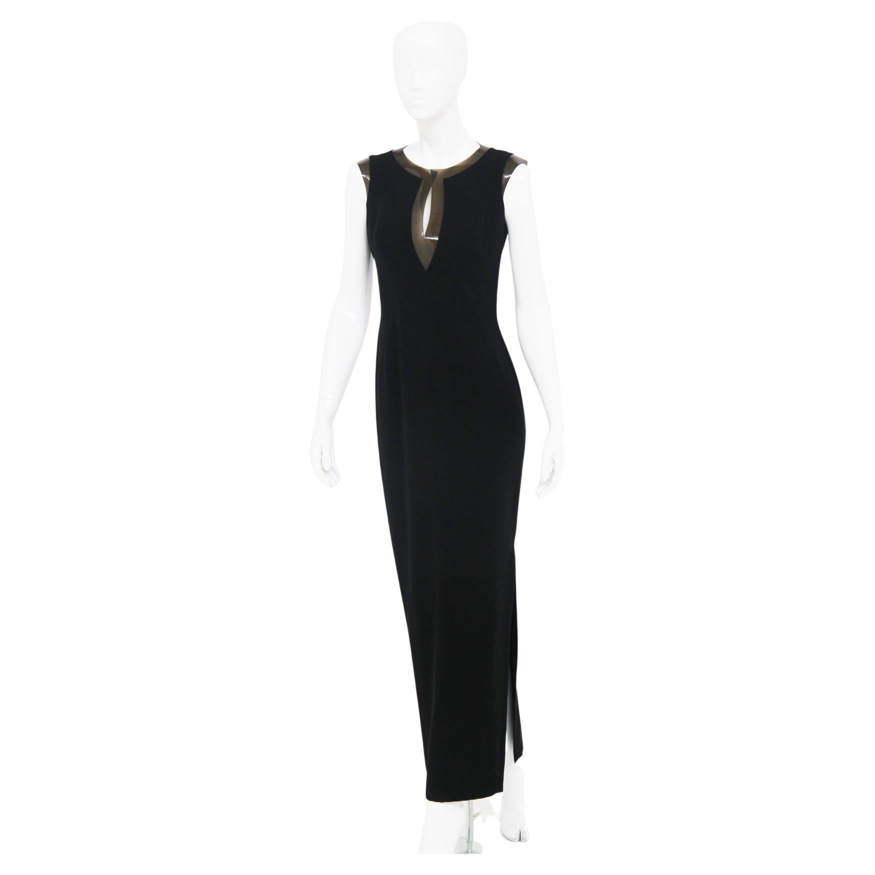 Vestido de cóctel largo vintage Mugler con escote distintivo en venta