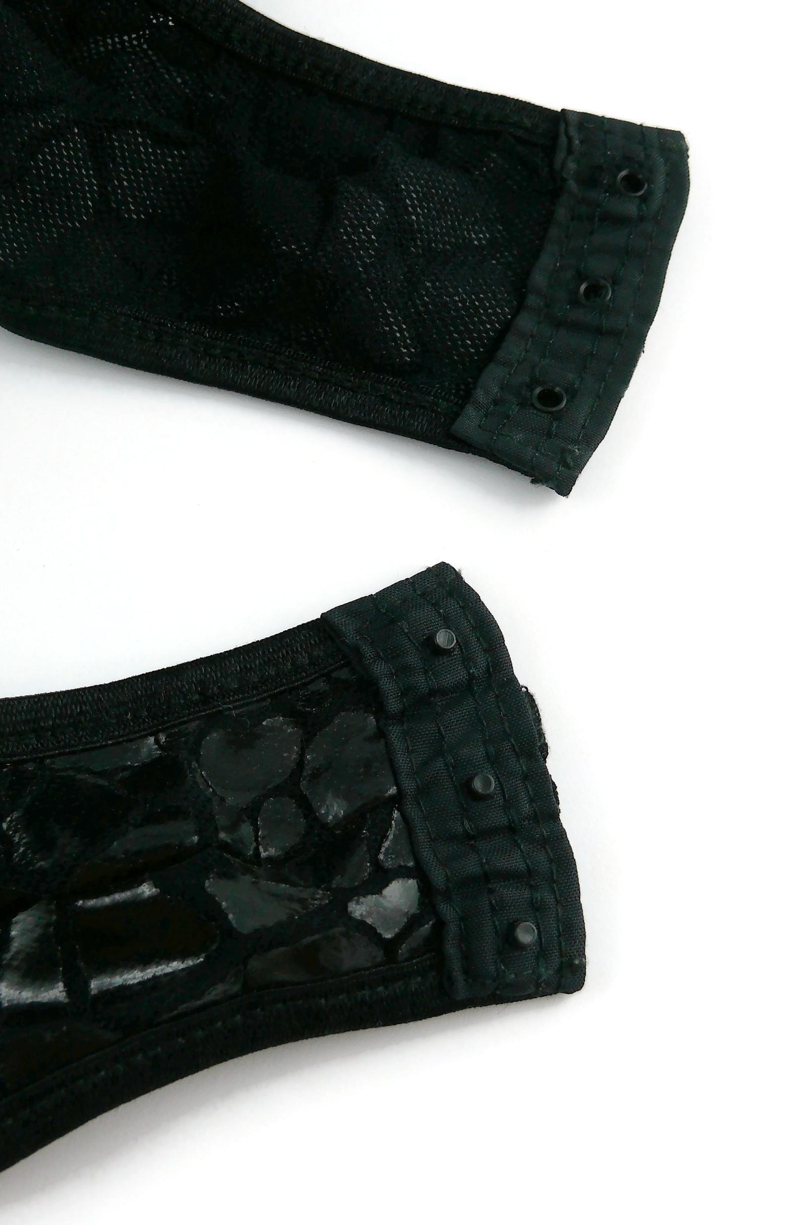 Mugler Vintage Long-Sleeve Black Mesh Bodysuit with Crack Design Size M 4