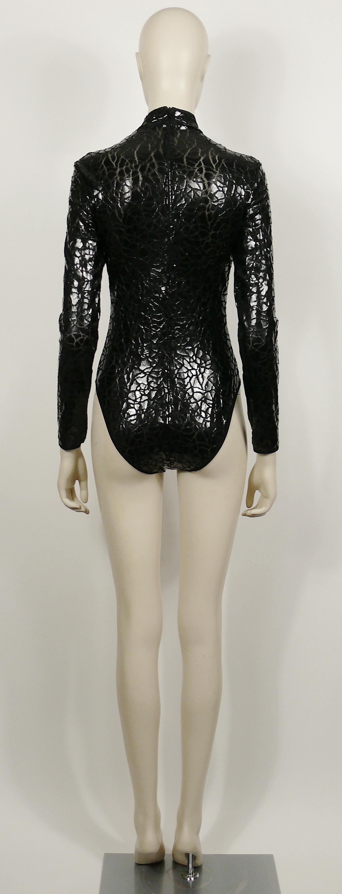 Mugler Vintage Long-Sleeve Black Mesh Bodysuit with Crack Design Size M 2