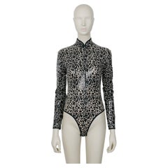 Mugler Vintage Nude Tone Mesh Bodysuit with Black Crack Design Size S