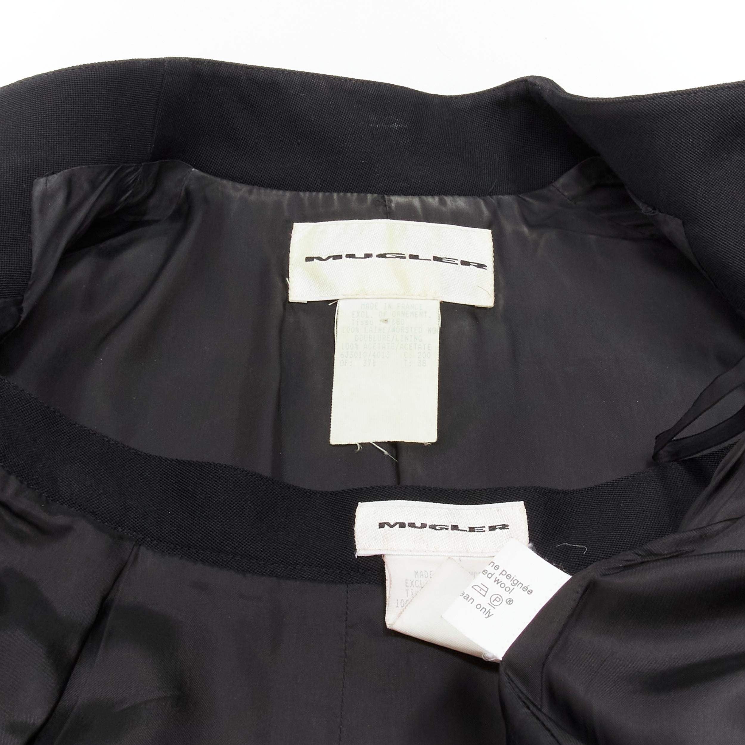 MUGLER Vintage silver bar double breasted contour peplum jacket skirt FR38 S For Sale 5