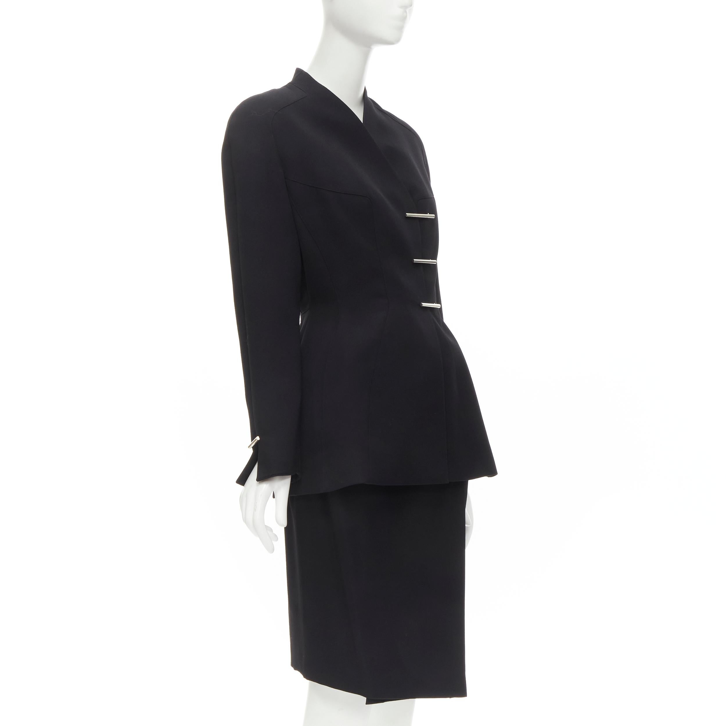 MUGLER Vintage silberner doppelreihiger Stiefelettenrock mit Konturen FR38 S (Schwarz) im Angebot