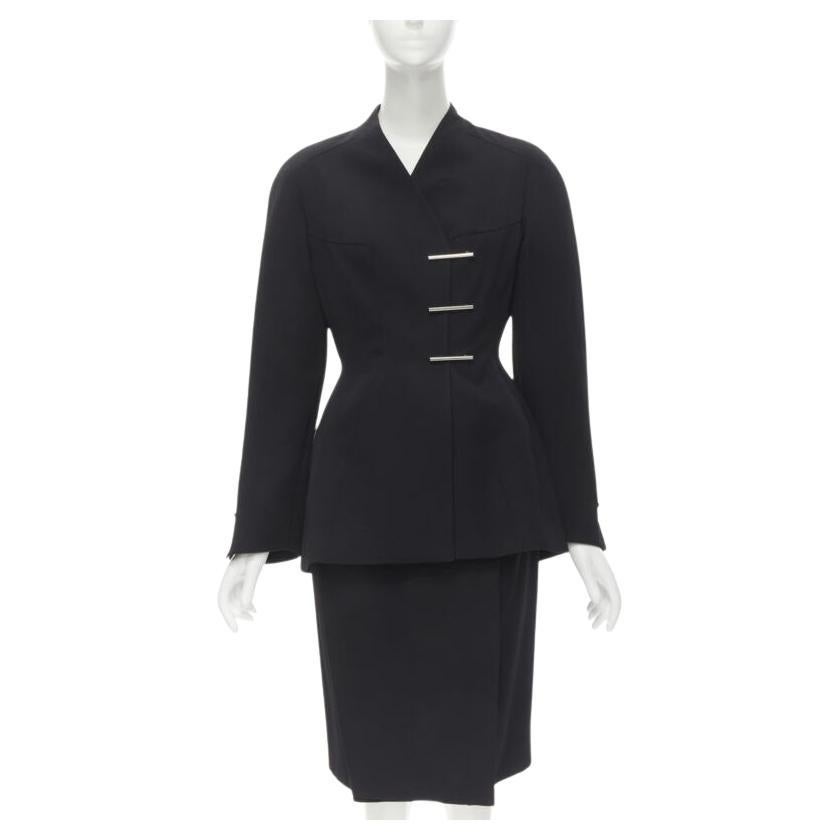 MUGLER Vintage silberner doppelreihiger Stiefelettenrock mit Konturen FR38 S im Angebot