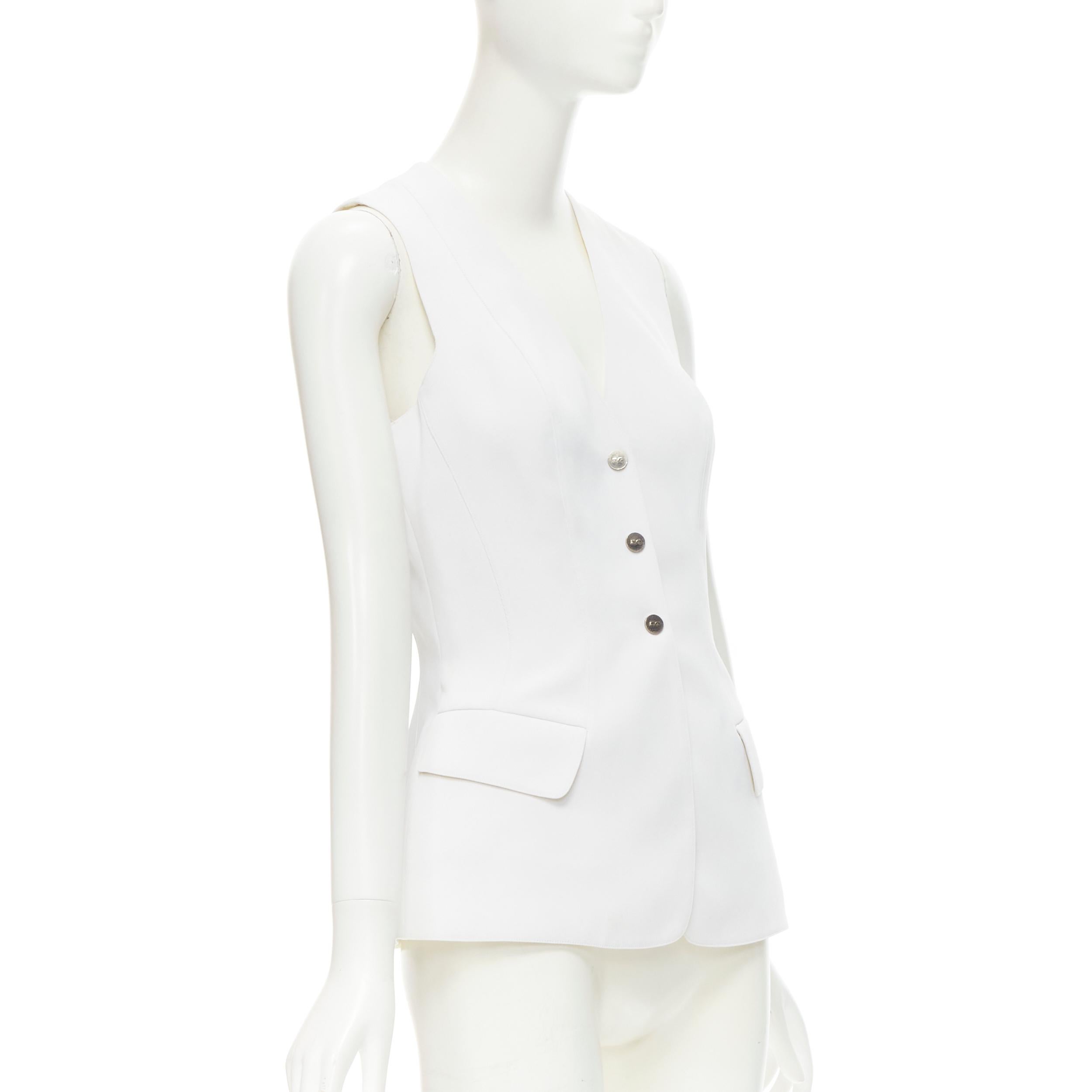 Gray MUGLER VIntage white polyester body sculpted seams silver button vest M