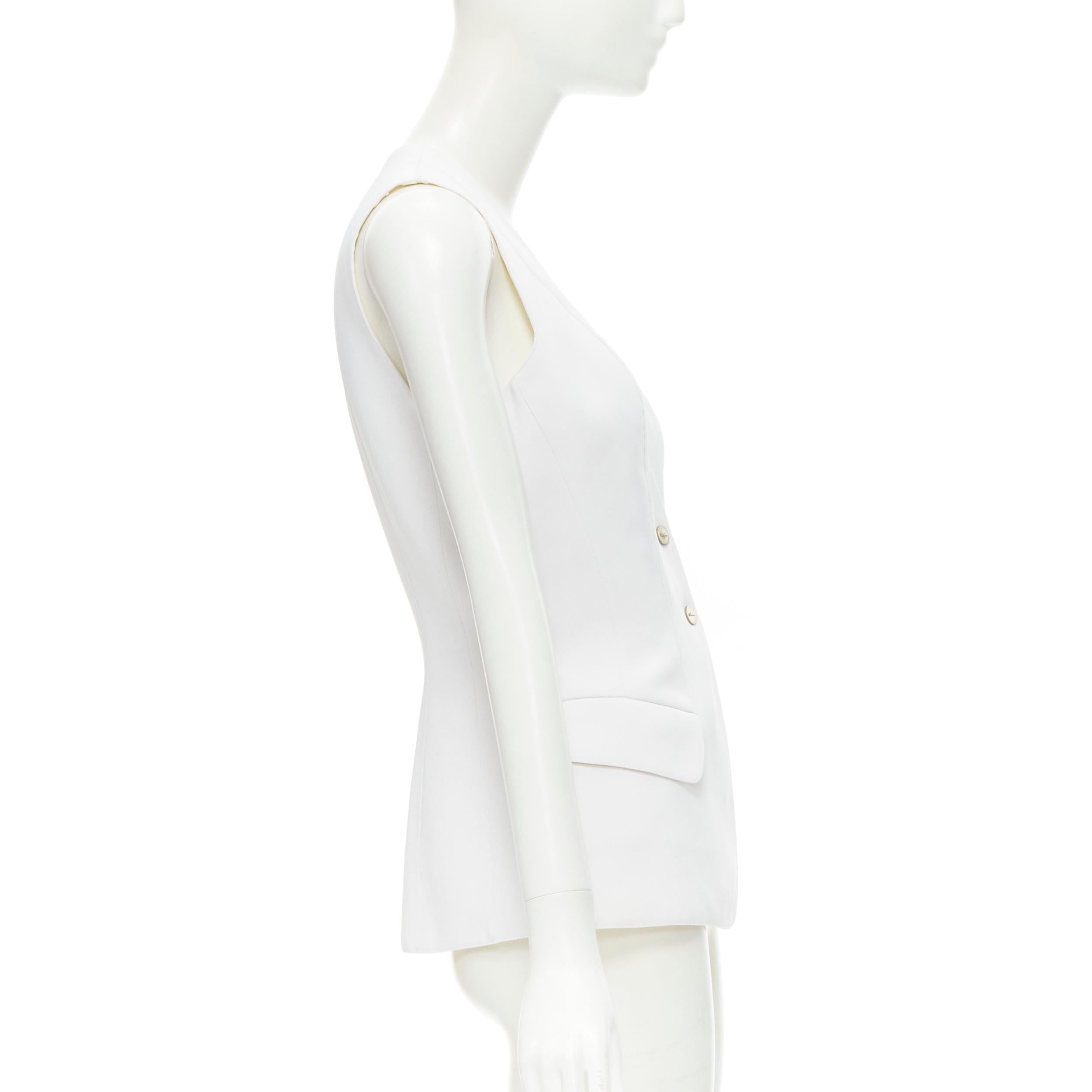 MUGLER VIntage white polyester body sculpted seams silver button vest M In Fair Condition In Hong Kong, NT