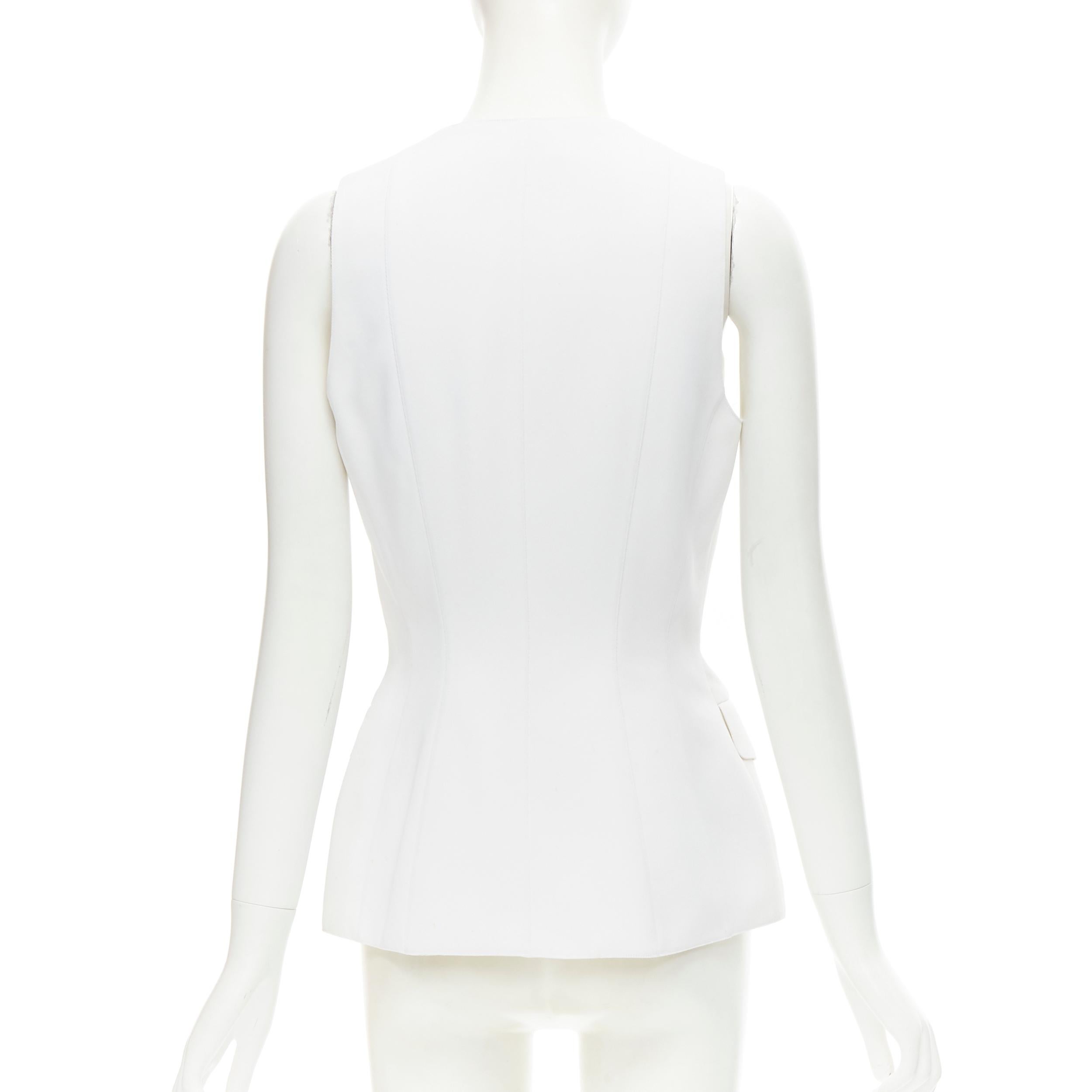 Women's MUGLER VIntage white polyester body sculpted seams silver button vest M