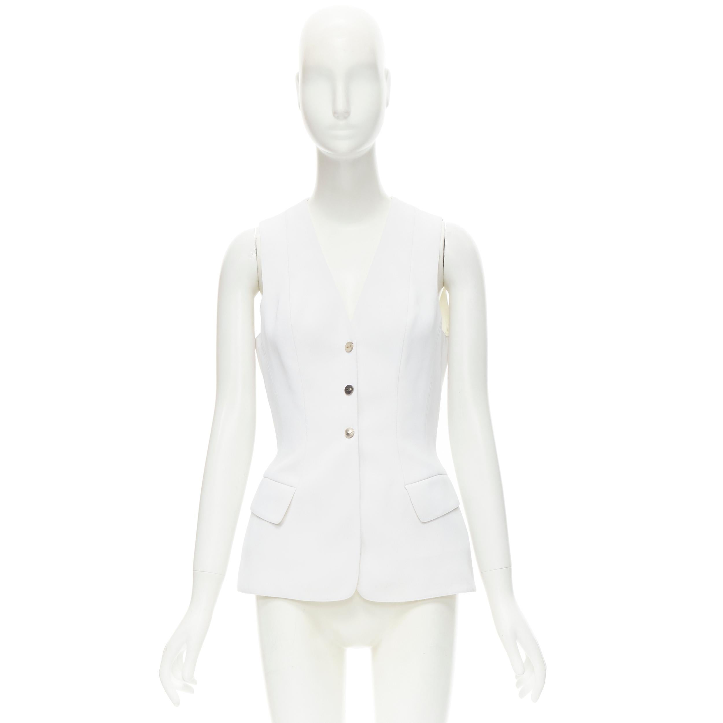 MUGLER VIntage white polyester body sculpted seams silver button vest M 4