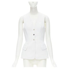 MUGLER VIntage white polyester body sculpted seams silver button vest M