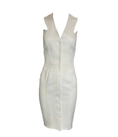 Mugler White Crepe Dress with Snap Front and Peekaboo Back, 1980s
