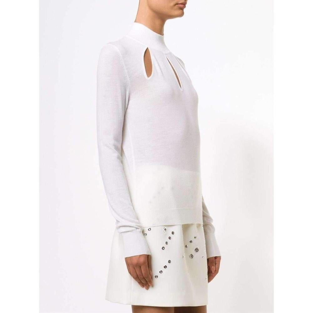 Gray Mugler White Extra Fine Wool Cutout Detail Sweater For Sale