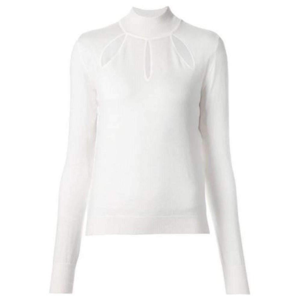 Mugler White Extra Fine Wool Cutout Detail Sweater For Sale