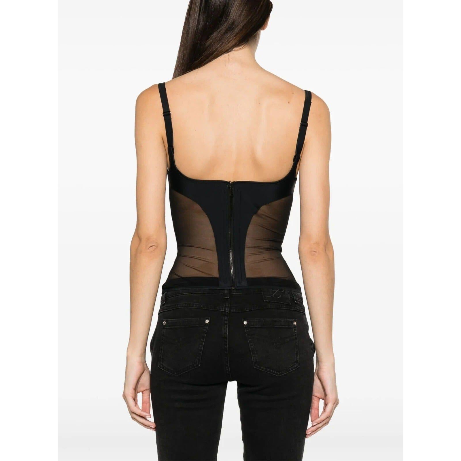 Mugler Womens Bonded Illusion Corset Size Medium Black Semi Sheer Corset Top en venta 4