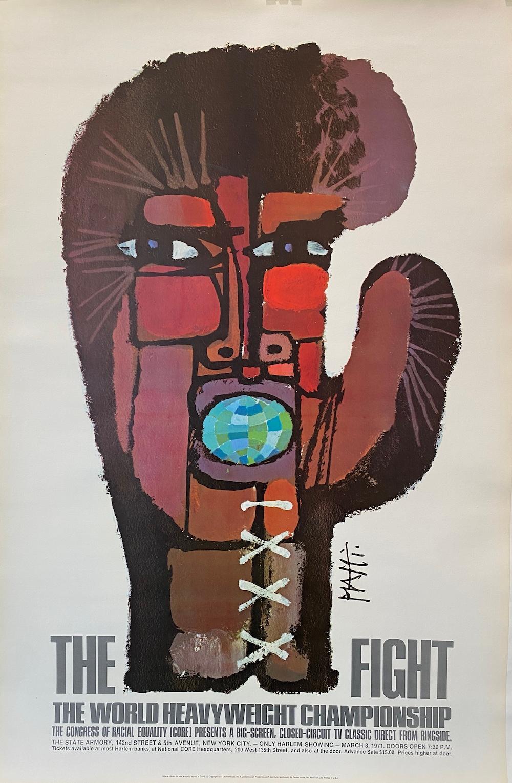 Muhammad Ali 'THE WORLD HEAVYWEIGHT CHAMPIONSHIP' Original Vintage Poster, 1971

This poster is a clever design by the Swiss poster artist, Piatti, of Muhammad Ali when he participated in the World Heavyweight Championship, as the boxing glove