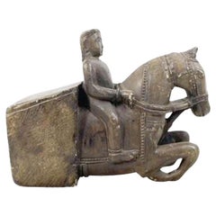 Antique Muhgal Carved Stone Horse and Rider Architectural Element 