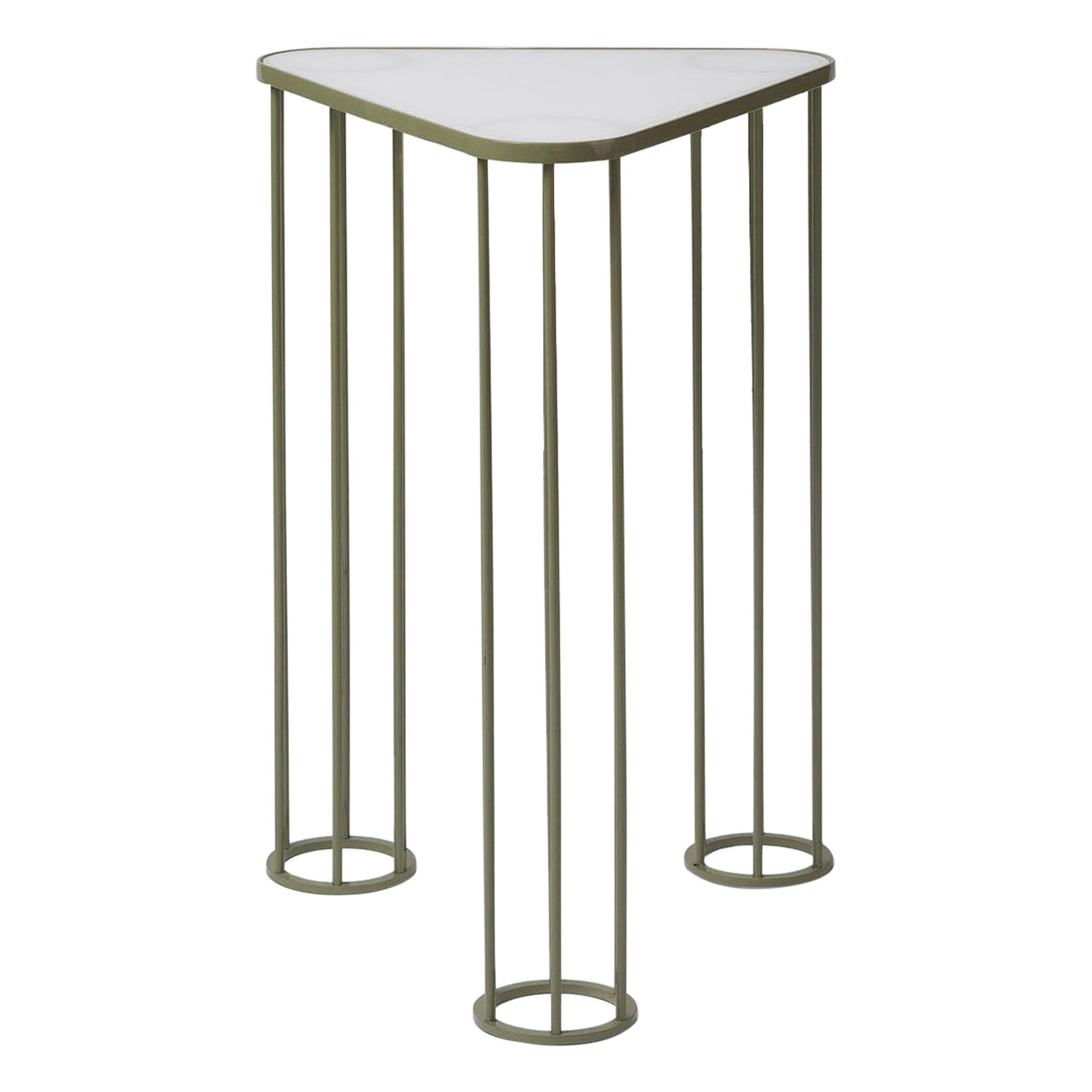 Muhly Outdoor Side Table in Sage Powdercoat with Cool White Glass