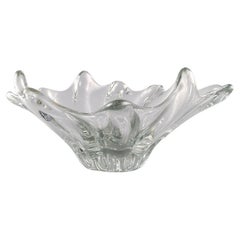 Muhr, France, Large Bowl in Clear Mouth-Blown Art Glass with Wavy Edge, 1970s