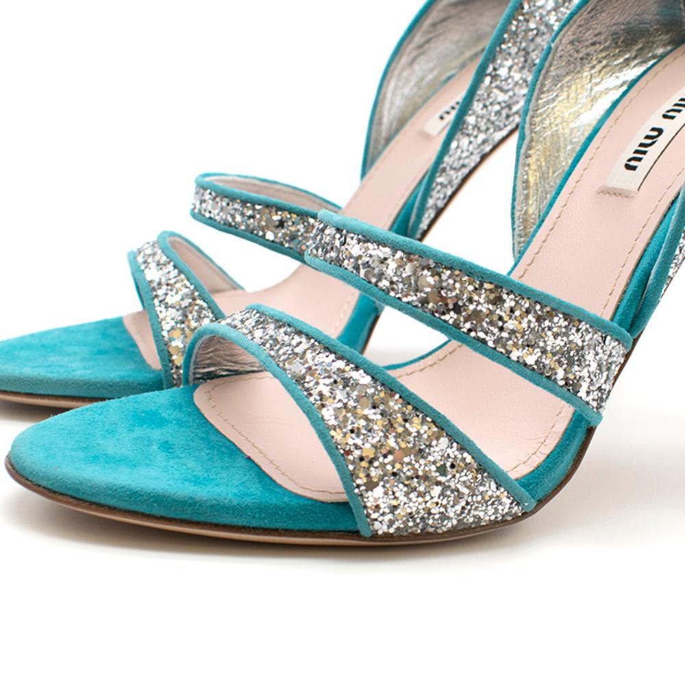 Mui Mui Silver Glitter Turquoise Leather Sandals SIZE 39 1