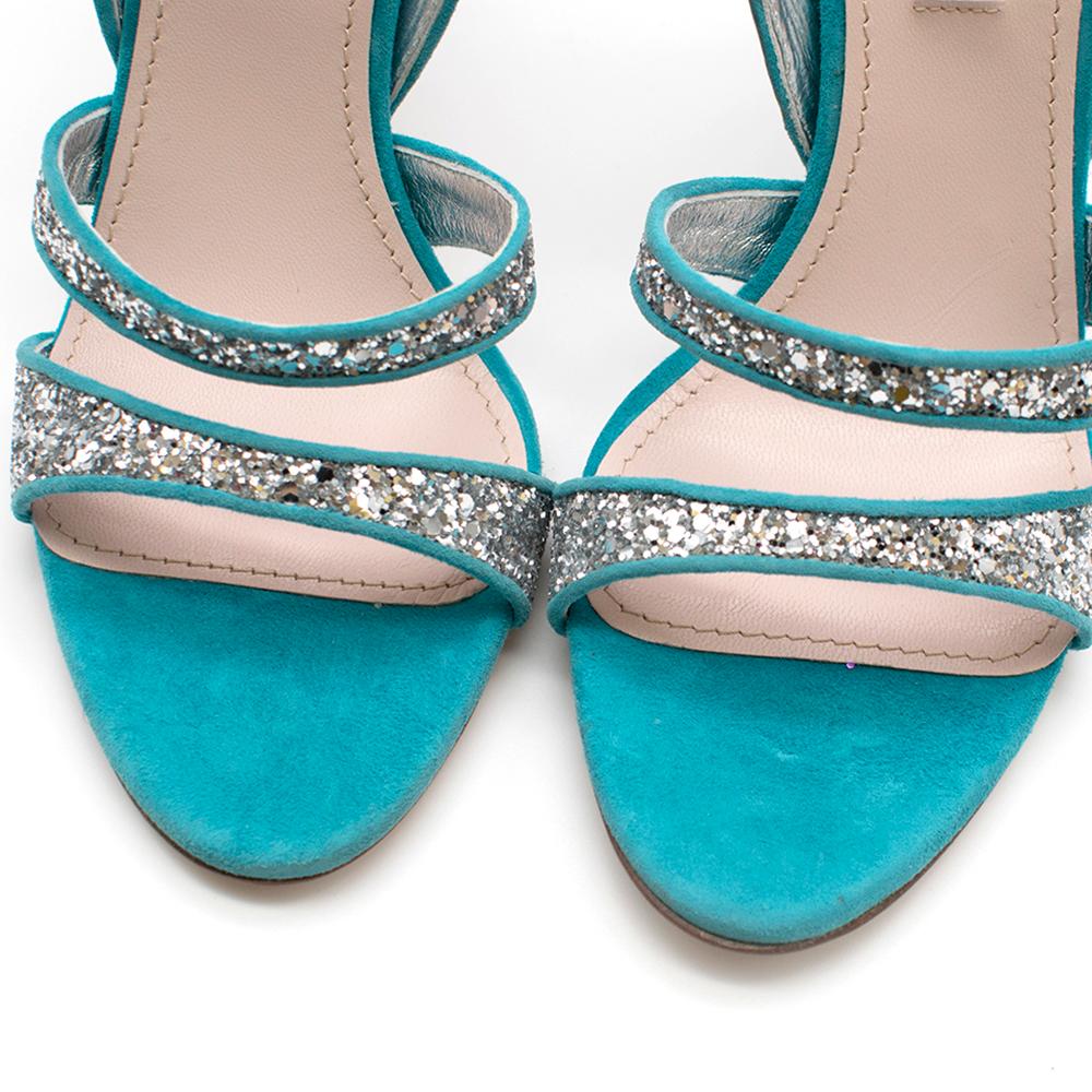 Mui Mui Silver Glitter Turquoise Leather Sandals SIZE 39 2