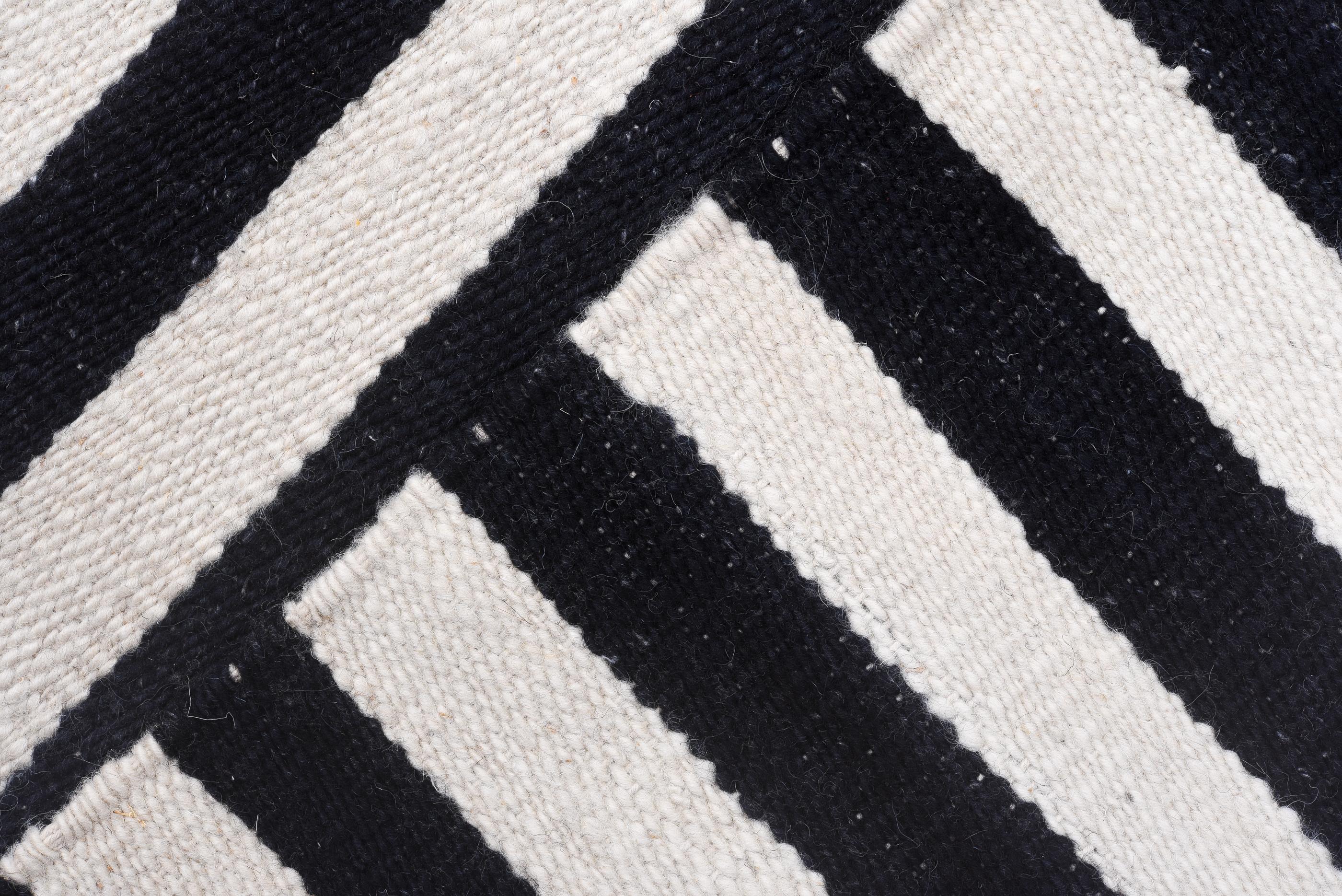 Wool Muilti Stripe Black Kilim For Sale